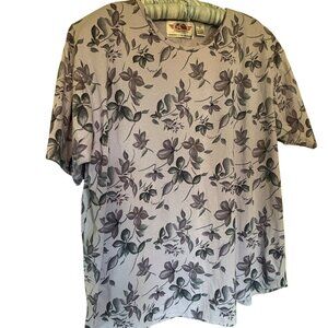 Int'l Sportswear Extra Touch Womens Shirt 2X Purple Floral Stretch Lightweight